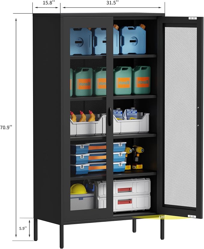 73 '' Metal Garage Storage Cabinet, 2 Doors and 4 Adjustable Shelves, mesh Door - Image 3