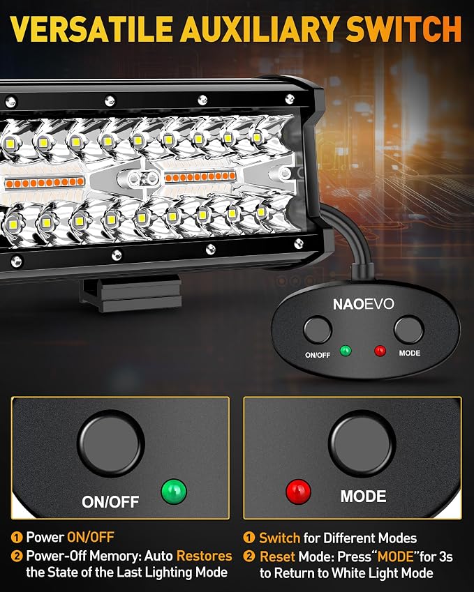 NAOEVO 7 Inch LED Light Bar, 2 Leads Wiring Harness Included, Work - Image 3
