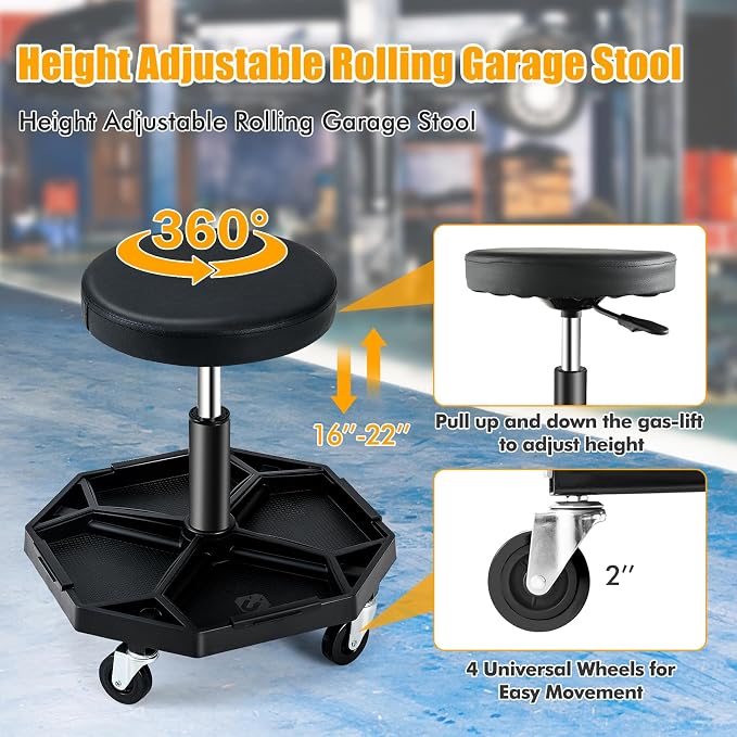 Adjustable Mechanic Rolling Stool, Pneumatic Rolling Stool - Image 7