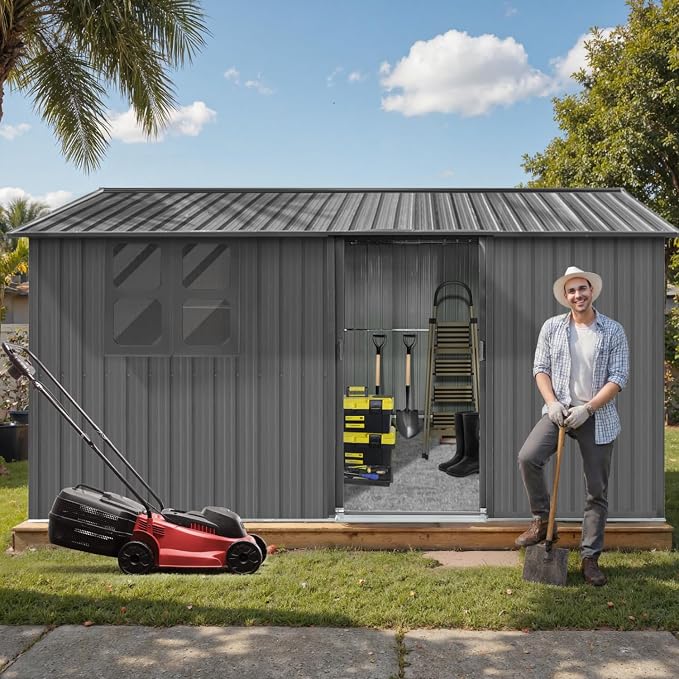 12x10 Ft Storage Shed Outdoor, XL Permanent Steel Building - Image 2