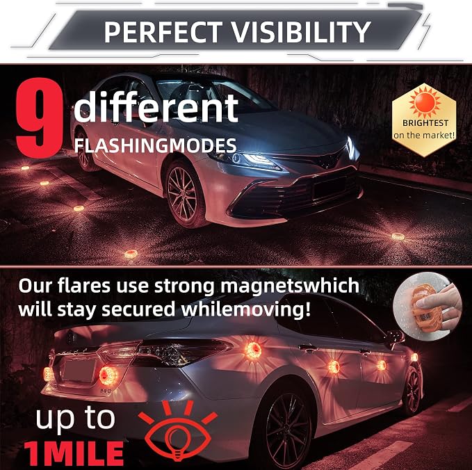 LED Road Flares 6Pack Roadside Emergency car kit Emergency Road Flares Kit - Image 6