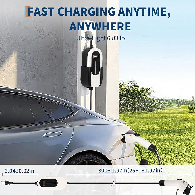 Level 1 EV Charger, 15A 110V Voltage, NEMA 5-15 Plug, 25ft Cable, Adjustable - Image 6