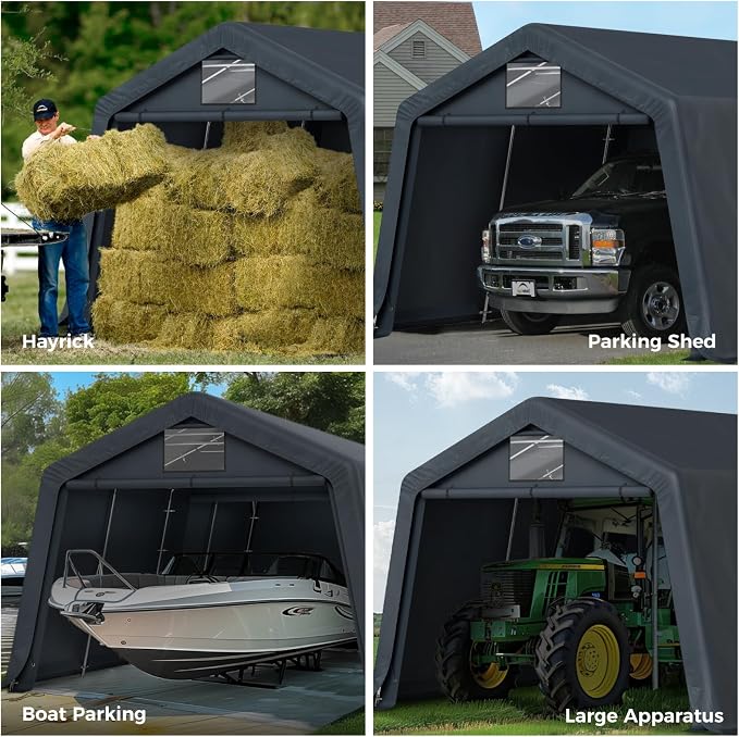 GREEN PARTY Storage Shelter Shed, 13x22 ft Portable Shed Outdoor Carport - Image 5