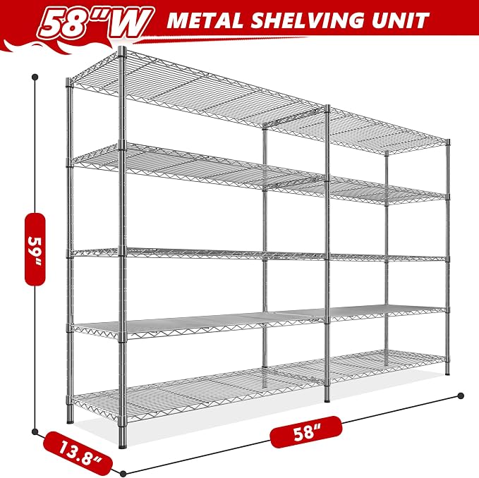 REIBII 58" W 5 Tier Heavy Duty Wire Shelving Unit - 1400LB Metal - Image 3