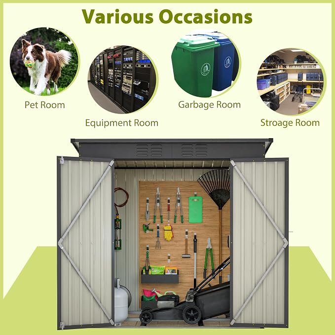 4x6 ft Metal Shed Outdoor Storage Shed, Metal Steel Utility Tool Shed Storage - Image 7