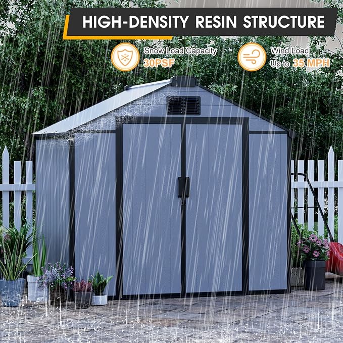 8 x 6 FT Resin Outdoor Storage Shed, All-Weather Plastic Garden Shed - Image 7