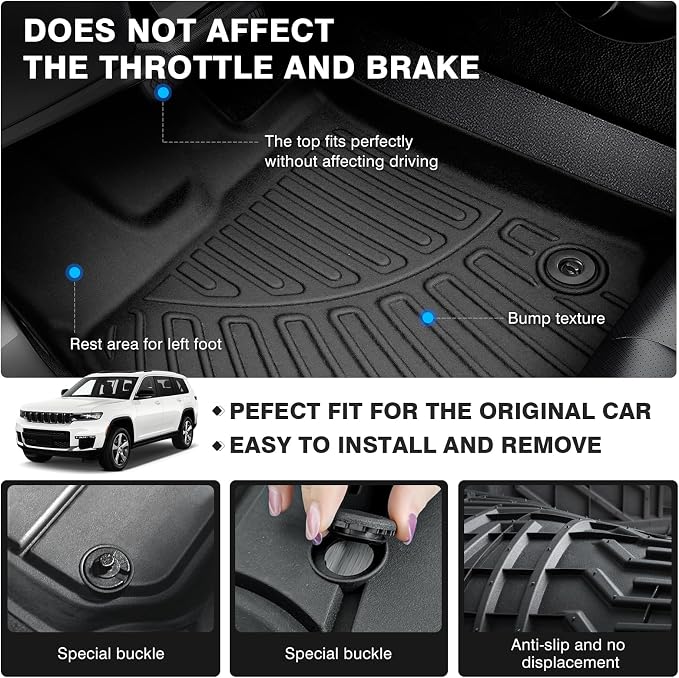 Powerty Floor Mats for 2021-2025 Jeep Grand Cherokee L 6 Seats Accessories All - Image 4