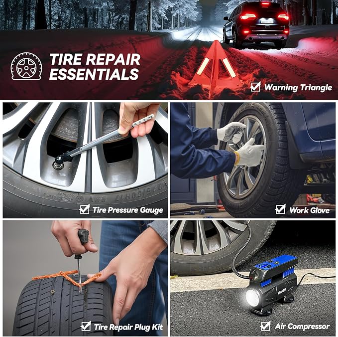 Car Emergency Kit with Portable Air Compressor, Winter Car Safety Roadside - Image 8