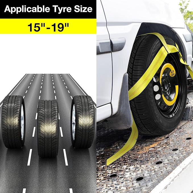 Tow Dolly Basket Straps with Flat Hook-2 Pack, Car Wheel Strap Tire Bonnet Net - Image 2