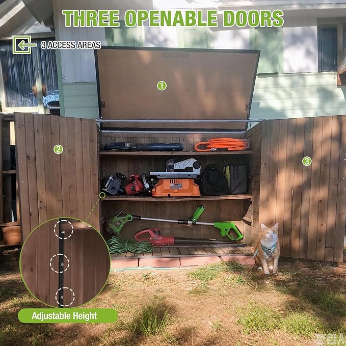 Outdoor Storage Shed with Metal Frame, Wooden Tool Cabinet - Image 4