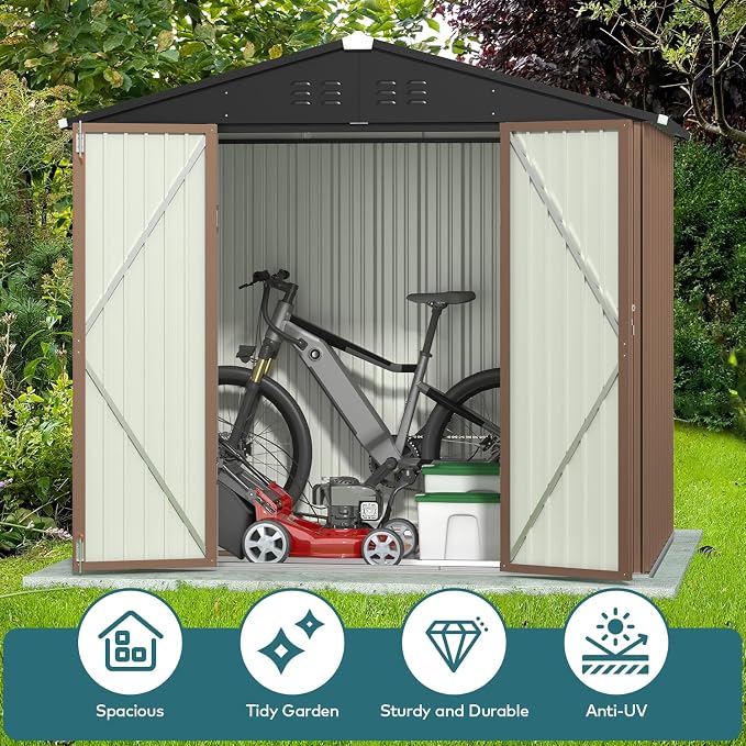 Gizoon Outdoor Storage Shed 8 x 6 FT, Galvanized Metal Garden Shed - Image 4