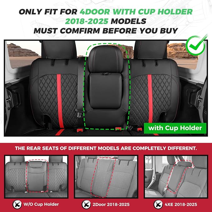 for Jeep Wrangler Seat Covers 4Door JL 2018 2019 2020 2021 2022 2023 2024 2025 - Image 2