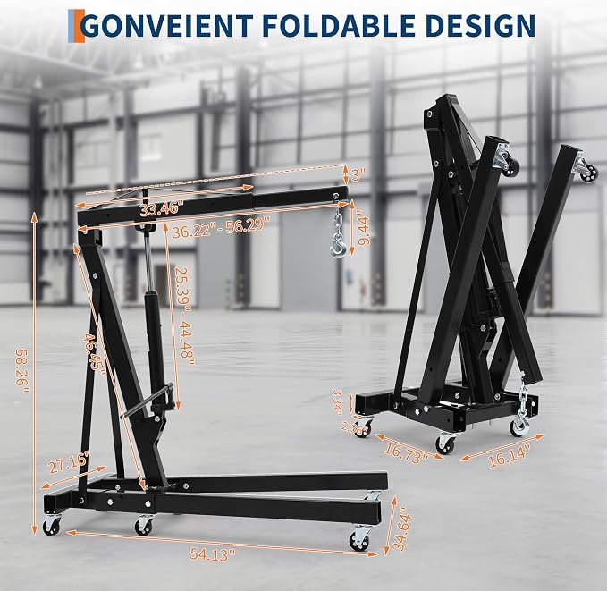 Engine Hoist Cherry Picker, 2 Ton Folding Hydraulic Engine Hoist - Image 8
