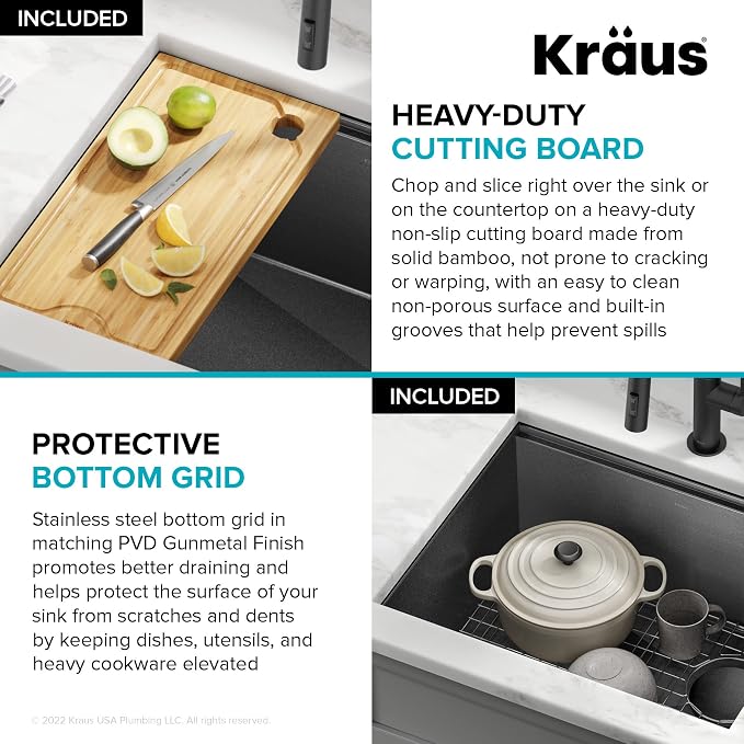KRAUS Kore 23 Inch Undermount Workstation 16 Gauge Black Stainless Steel Single - Image 6