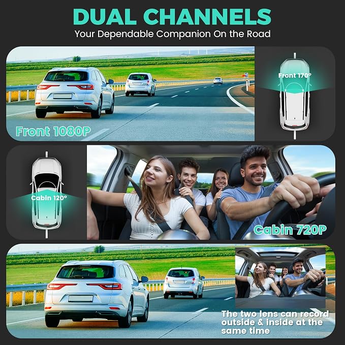 Dual Dash Camera for Cars, Dash Cam Front and Inside, 1440P Dashcam Front + - Image 3