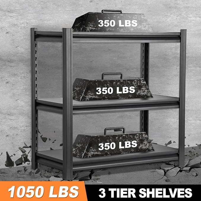 Metal Garage Shelving Unit, Heavy Duty 3-Tier 1050 LBS Loads Adjustable Storage - Image 4