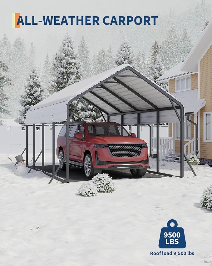 13'x21'x11' Oversized Metal Carport, Steel Heavy Duty Car Ports - Image 5