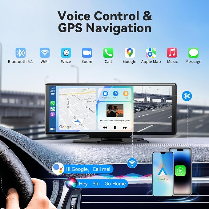 10.26" HD Wireless Car Stereo for Carplay & Android Auto, Portable Touch Screen - Image 4