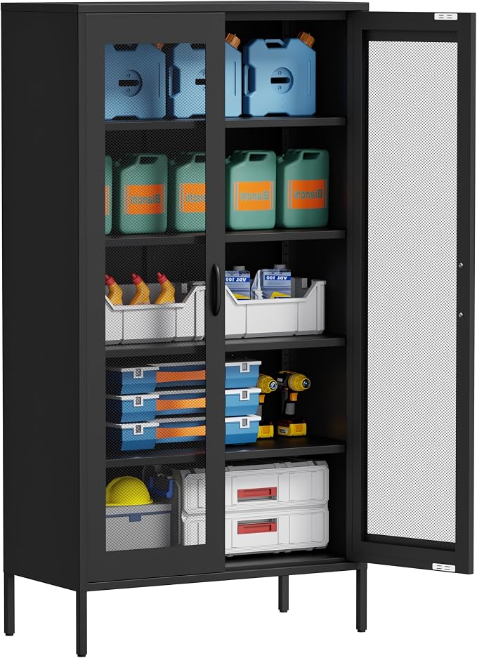 73 '' Metal Garage Storage Cabinet, 2 Doors and 4 Adjustable Shelves, mesh Door - Image 4