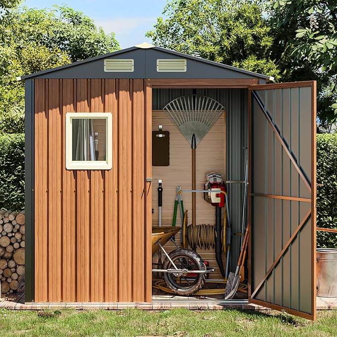 Outdoor Storage Shed 6x4 Ft, Lockable Metal Garden Shed by Florise