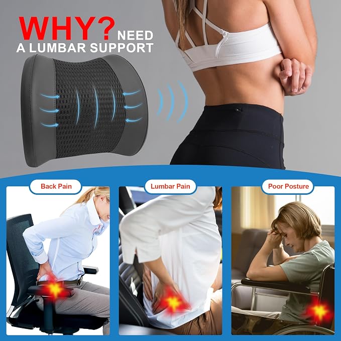 Memory Foam Lumbar Support Cushion Relieves Lower Back Pain Car Seat Office - Image 3