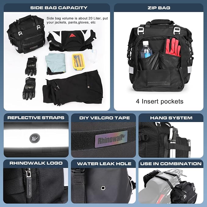 Rhinowalk Waterproof Motorcycle Saddlebags Luggage Bags 20L Quick Release - Image 4