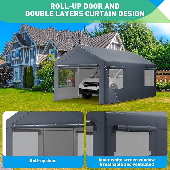 12X20 Ft Heavy Duty Carport Canopy, Portable Garage, Car Tents, Reinforced - Image 5