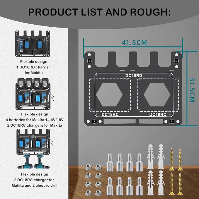 Charger Mount for Makita DC18RC, DC18RD Charger, Wall Mount for Makita 4X - Image 3
