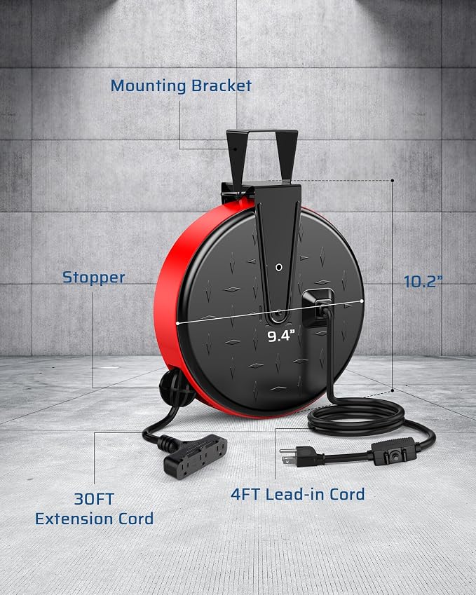 DEWENWILS 30 Ft Retractable Extension Cord Reel, Ceiling or Wall Mount 16/3 - Image 4
