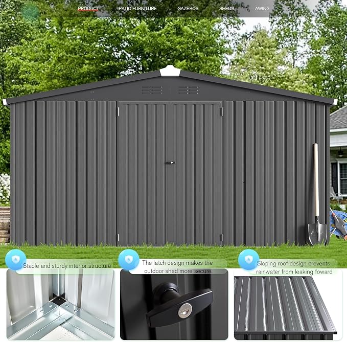 AECOJOY 12' x 12' Outdoor Storage Shed, Dark Grey Large Metal Sheds & Outdoor - Image 2