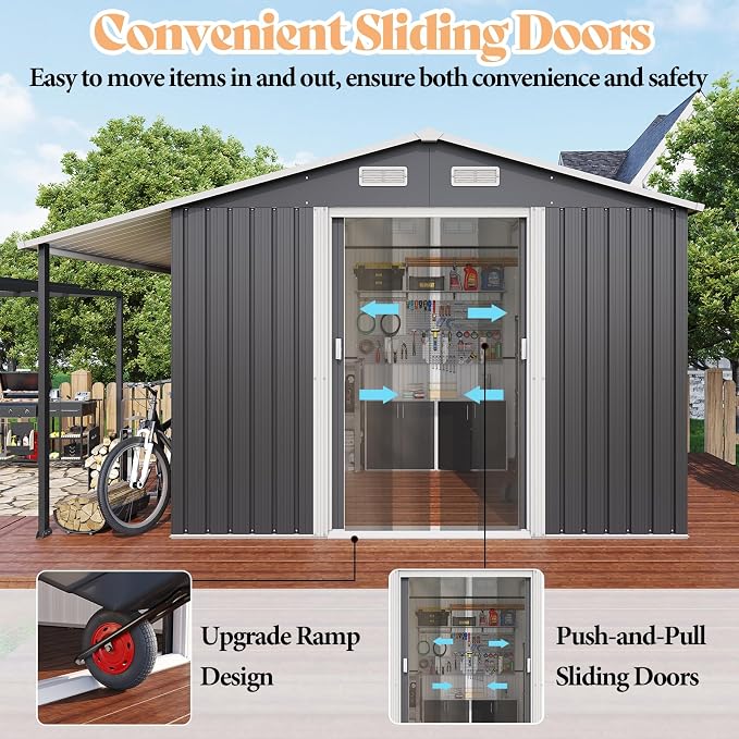 AMERLIFE 10.6x10.3x6.3 FT Galvanized Metal Storage Shed - Image 5