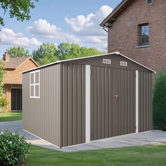 10x8 FT Outdoor Storage Shed, Metal Shed W/Window, Garden Storage Shed by Unknown