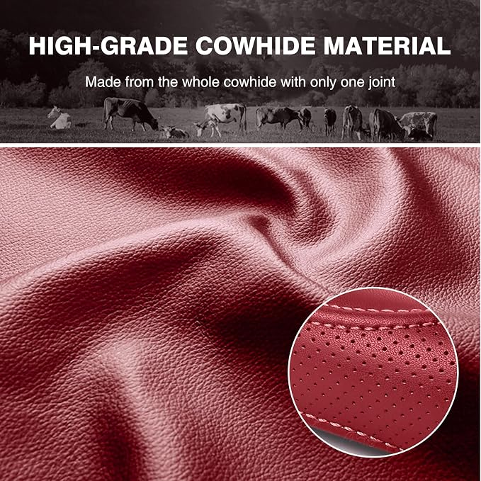 High-Grade Wine Red Genuine Leather Steering Wheel Cover - Image 3