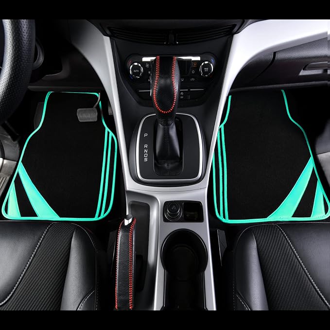 CAR PASS Mint Green Edge Leather Car Floor Mats, Universal Car Mats - Image 3