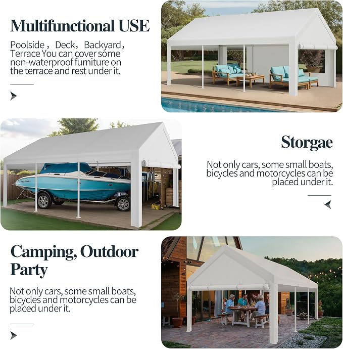 Shintenchi Carport 10' x 20' Heavy Duty Portable Garage, Car Port Canopy - Image 5