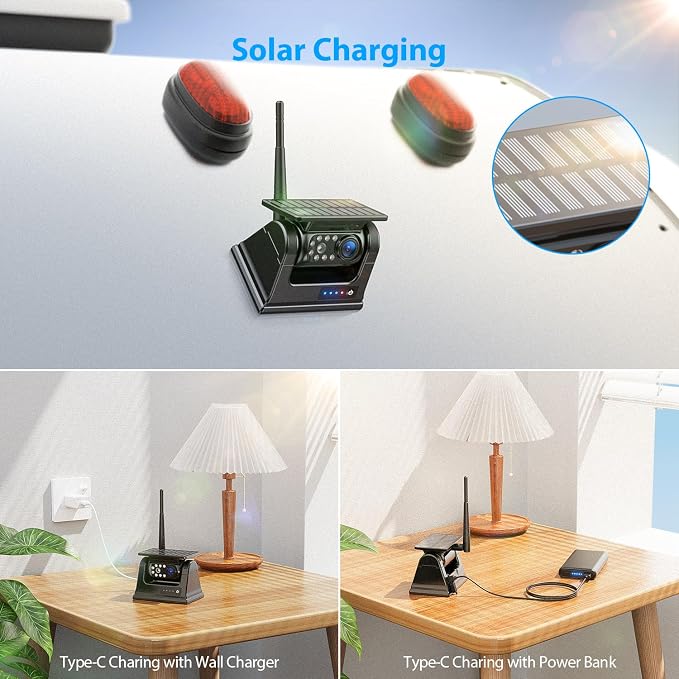 4 Magnetic Solar Wireless Backup Camera HD1080P 7" DVR Monitor, 3Mins No-Wire - Image 2