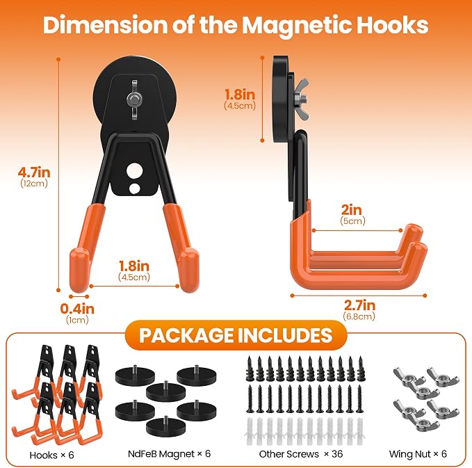 6 Pack Large Magnetic Hooks Heavy Duty Extra Strong Magnetic Garage Hooks Big - Image 2