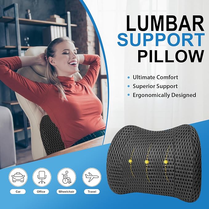 Mesh Memory Foam Lumbar Cushion Offers Comfortable Back Support and Pain Relief - Image 2