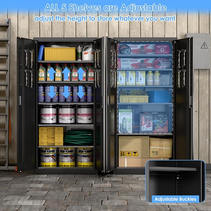Metal Storage Cabinet with Pegboard 71'' x 34'' x 18'', Lockable Steel Storage - Image 5