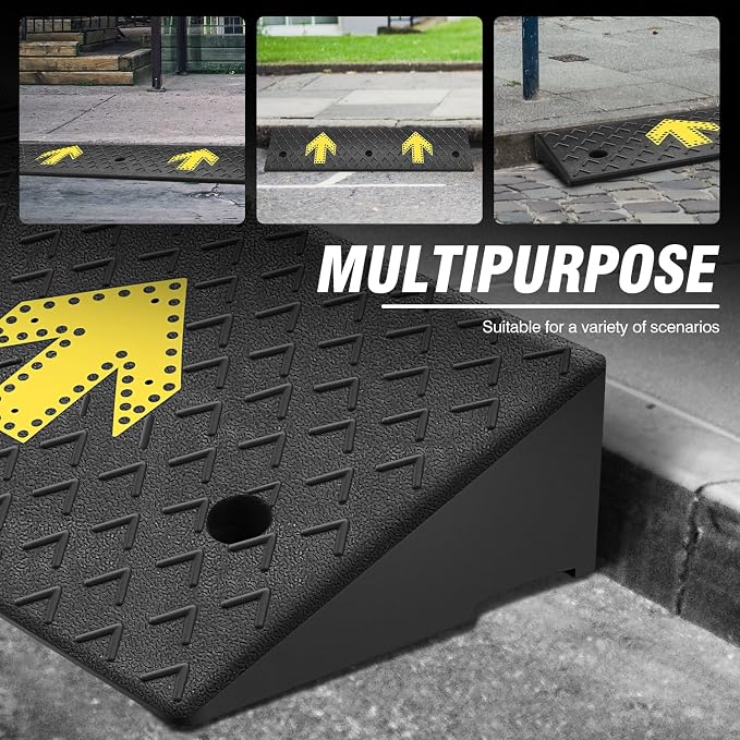 DNA MOTORING 2pcs 5.3" Rise Rubber Arrow Curb Ramp Heavy Duty Loading Threshold - Image 7