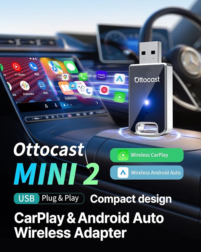 OTTOCAST Mini 2 in 1 Wireless Carplay Adapter & Wireless Android Auto Adapter - Image 2