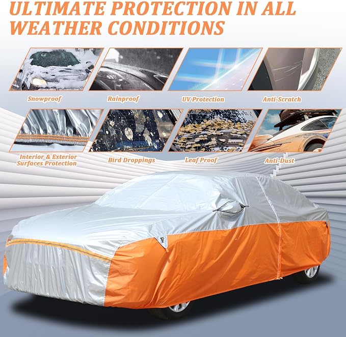 Tecoom Car Cover Waterproof All Weather, Windproof Storm Full Exterior Covers - Image 5