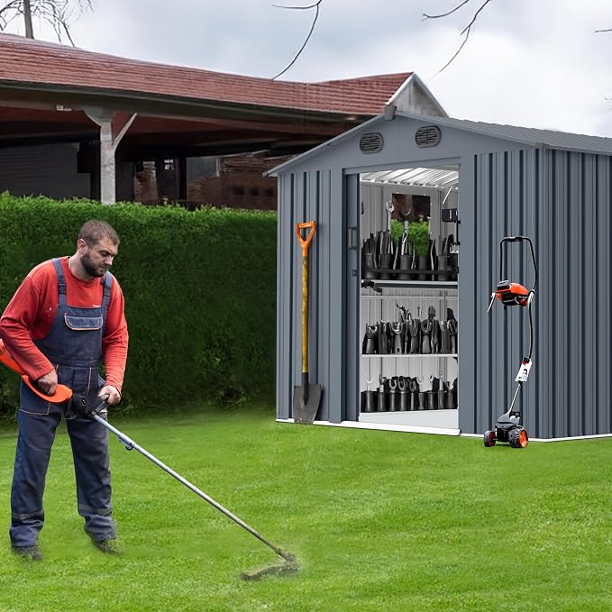 LANTRO JS 10x8FT Metal Outdoor Storage Shed, Garden Tool Shed Without Floor - Image 2