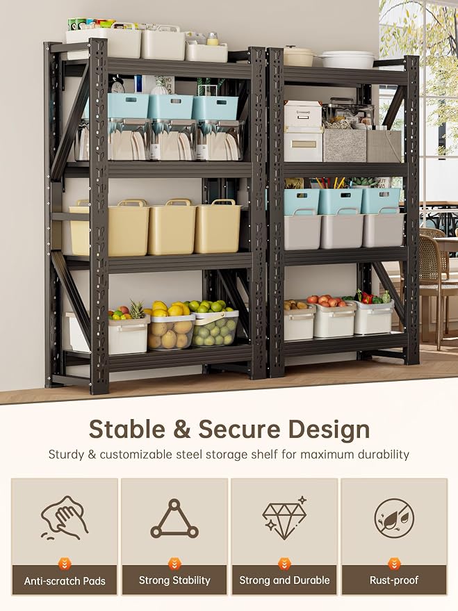 4-Tier Storage Shelves, Adjustable Industrial Metal Shelf System, 000lbs - Image 7