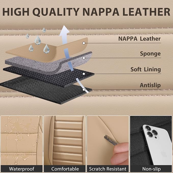 CAR PASS Nappa Leather Car Seat Covers Full Set, Luxury Seat Protector - Image 6