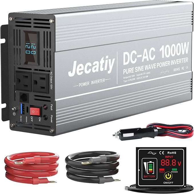1000 Watt Pure Sine Wave Power Inverter DC 12V to 110V/120V AC Converter by Jecatiy