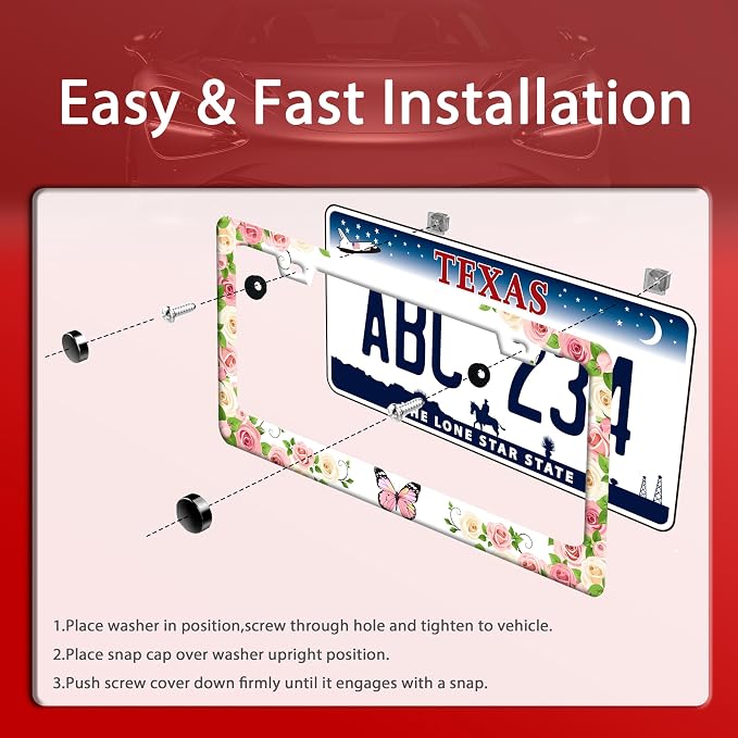 Pink Butterfly License Plate Frame Rose Flowers Floral License Plate Holder - Image 3