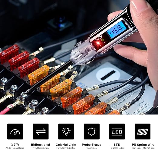 Heavy Duty 3-72V Backlit Digital LCD Circuit Tester, Automotive Test Light - Image 2