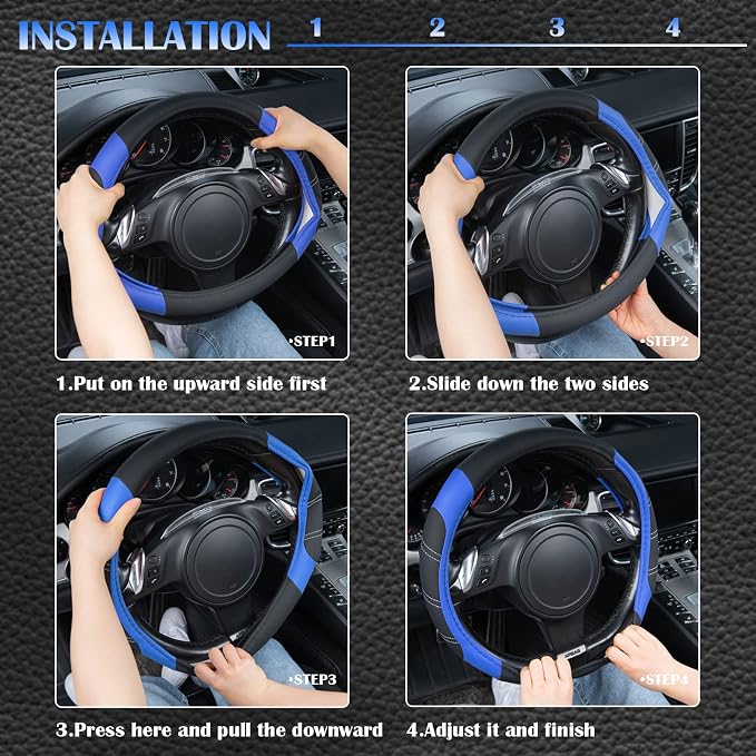 CAR PASS Line Rider Microfiber 14 Inch Leather Sporty Steering Wheel Cover - Image 5