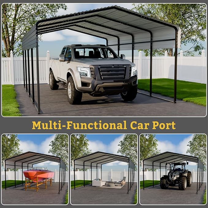 Metal Carport 13 * 20 FT with Enhanced Base Heavy Duty Garage with Galvanized - Image 7